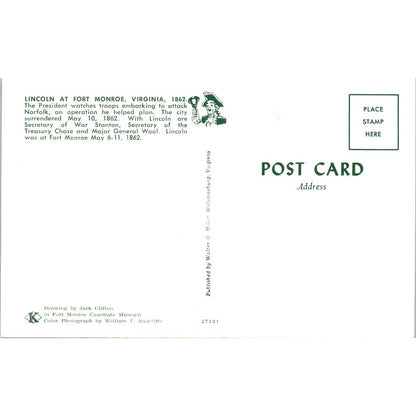 Lincoln at Ft. Monroe Virginia Drawing by Jack Clifton Original Postcard TK1-26