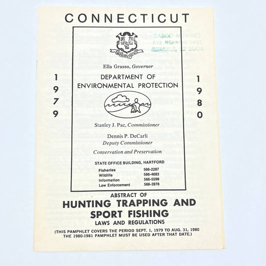 1978 Connecticut Hunting Trapping and Sport Fishing Book Sasoo Mowing Stamp TG2