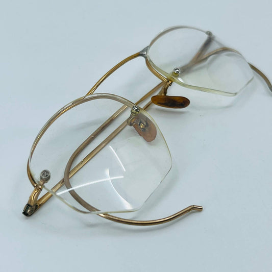 Antique Art Deco Gold Half Rim Cable Arm 12K GF Glasses Eyeglasses w/ Case PA