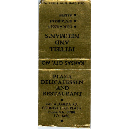 Pittell & Neuman's Restaurant Kansas City MO Advertising Matchbook Cover SA9-M2