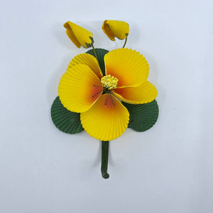 Vintage Handmade Yellow Flower Made from Seashells 6” TE5