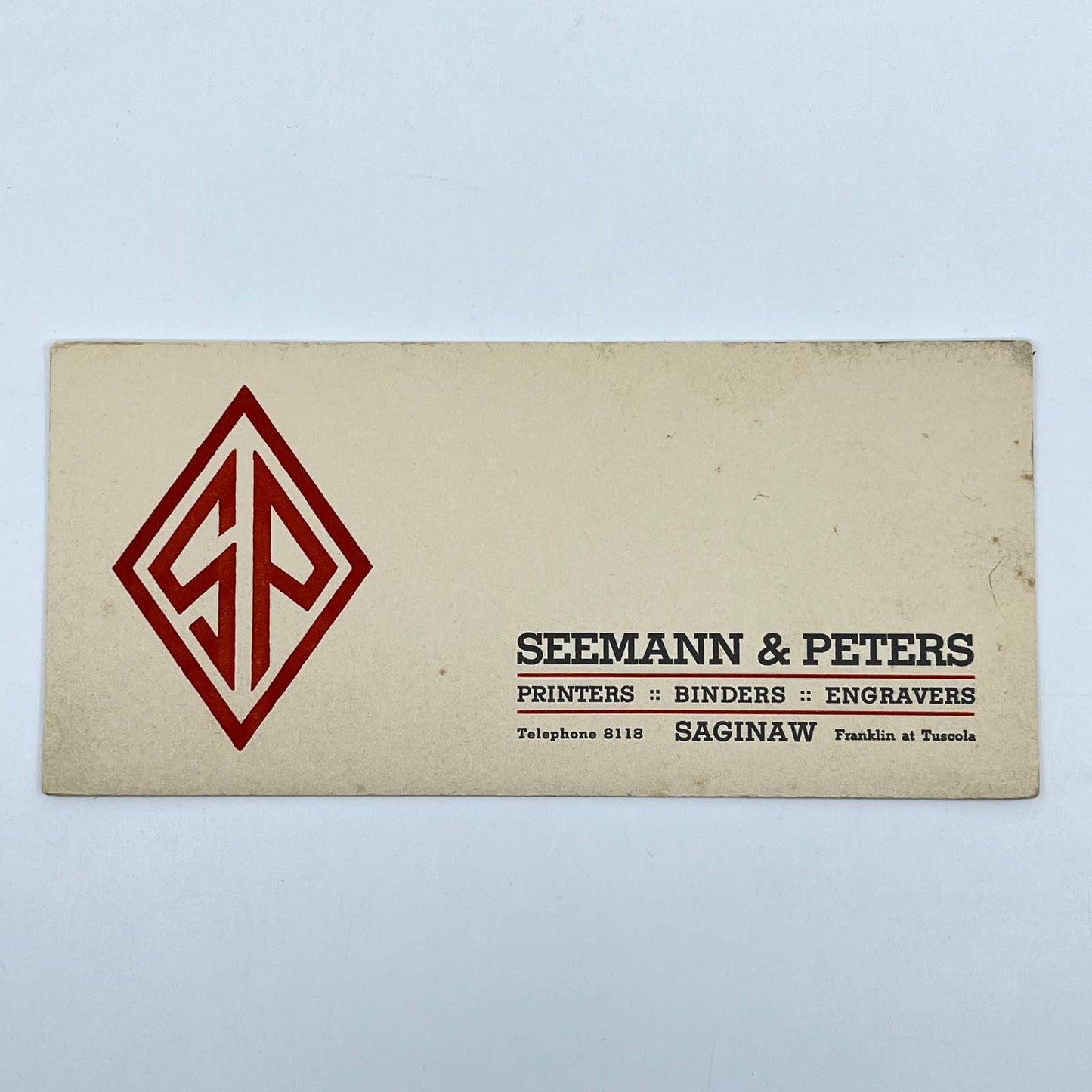 1930s Blotter Card Seemann & Peters Printers Binders Engravers Saginaw MI SC8