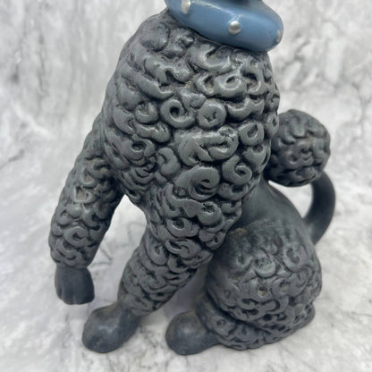 1960s ATLANTIC MOLD Ceramic Gray POODLE Statue Brown Eyes Blue Collar 10.5" TI8