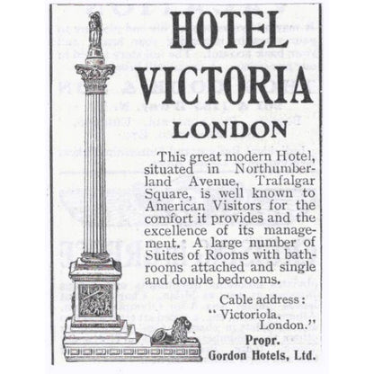 Hotel Victoria London Gordon Hotels Ltd. - 1903 Original Ad TJ7-S9