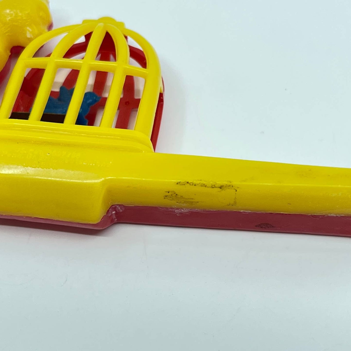 Vintage Yellow and Red Plastic Cat &  Bird Cage Slide Whistle West Germany TE1