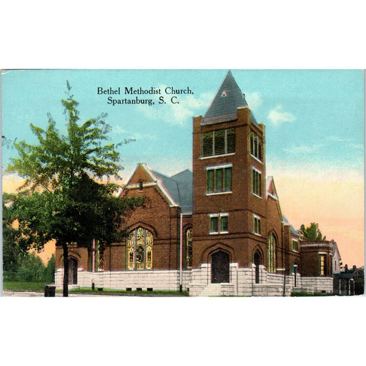 Bethel Methodist Church Spartanburg SC c1910 Original Postcard TK1-27