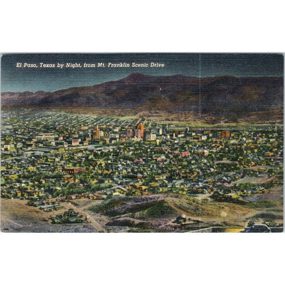 El Paso By Night From Mt. Franklin Original Postcard TK1-P19