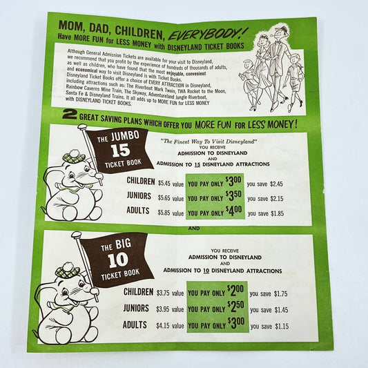 Original 1950s Disneyland Brochure Dumbo Ticket Book SC6