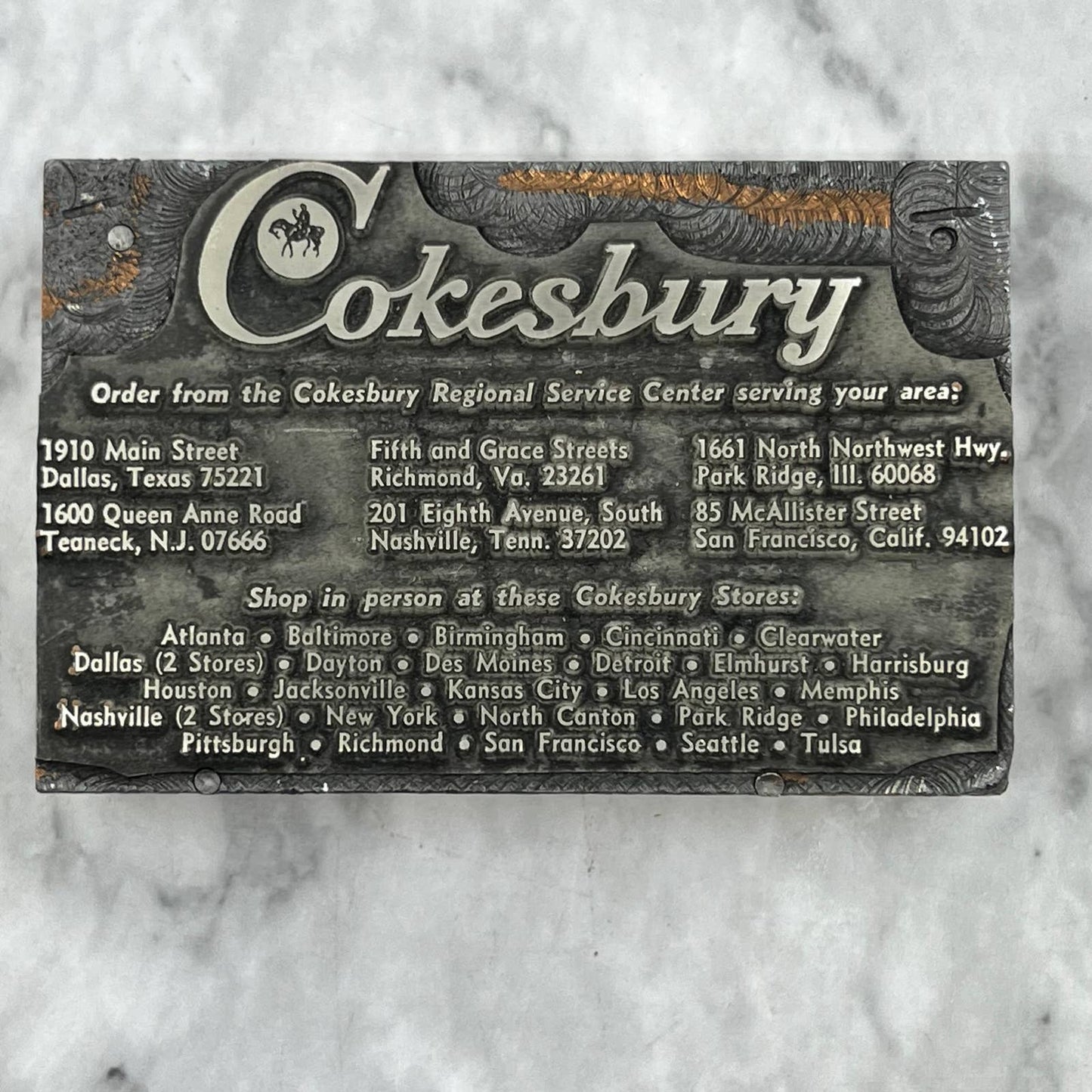 Vintage Printing Letterpress Printers Block Plate Cokesbury Stores TJ5