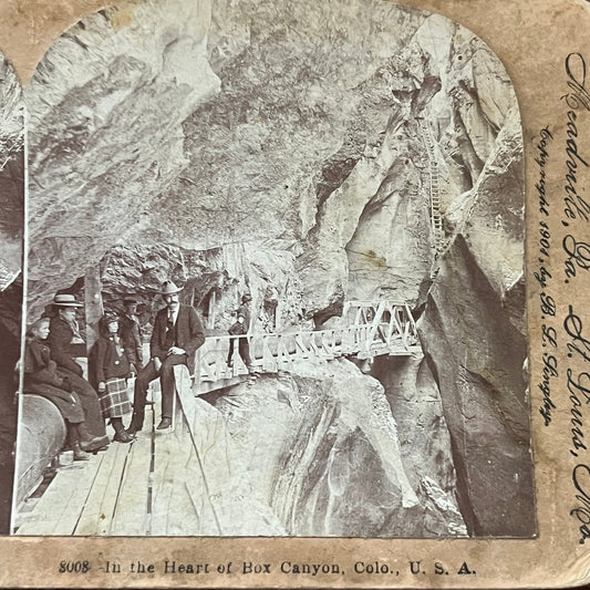 In the Heart of Box Canyon Colorado 1901 Antique Stereoview Card TJ9-V3