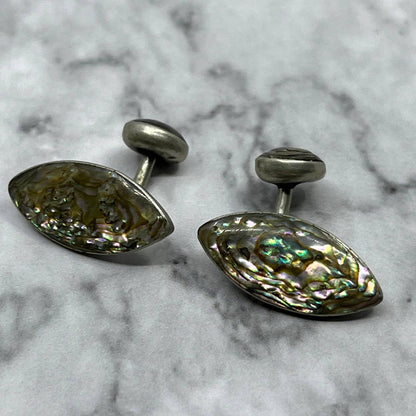 Vintage MCM Silver Tone Abalone Cufflinks SA2