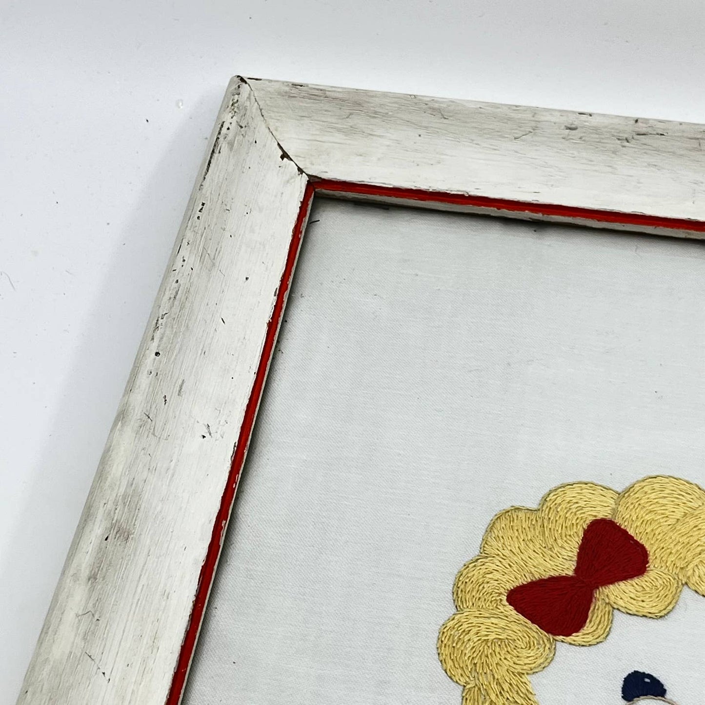 Vintage Original Framed Crewel Cross Stitch Art Little Girl Mary Deiss 16x13 TF5