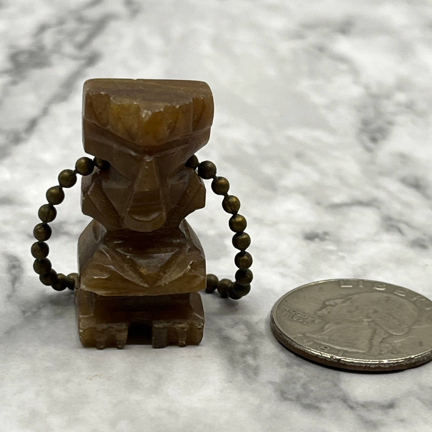 Hand Carved Brown Onyx Marble Aztec Mayan Tribal Keychain SA2