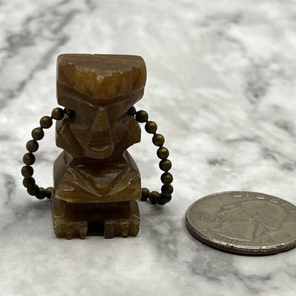 Hand Carved Brown Onyx Marble Aztec Mayan Tribal Keychain SA2