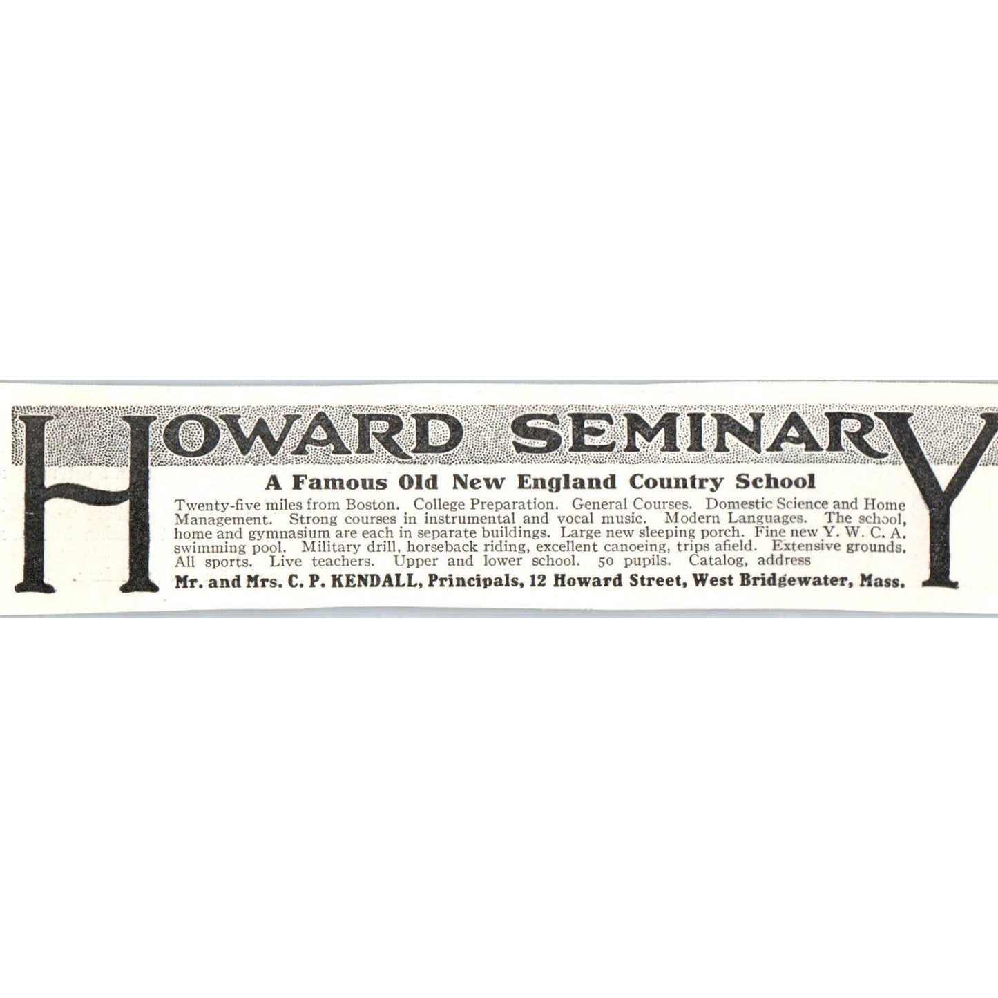 Howard Seminary C.P. Kendall West Bridgewater MA - 1921 Original Ad TJ7-S
