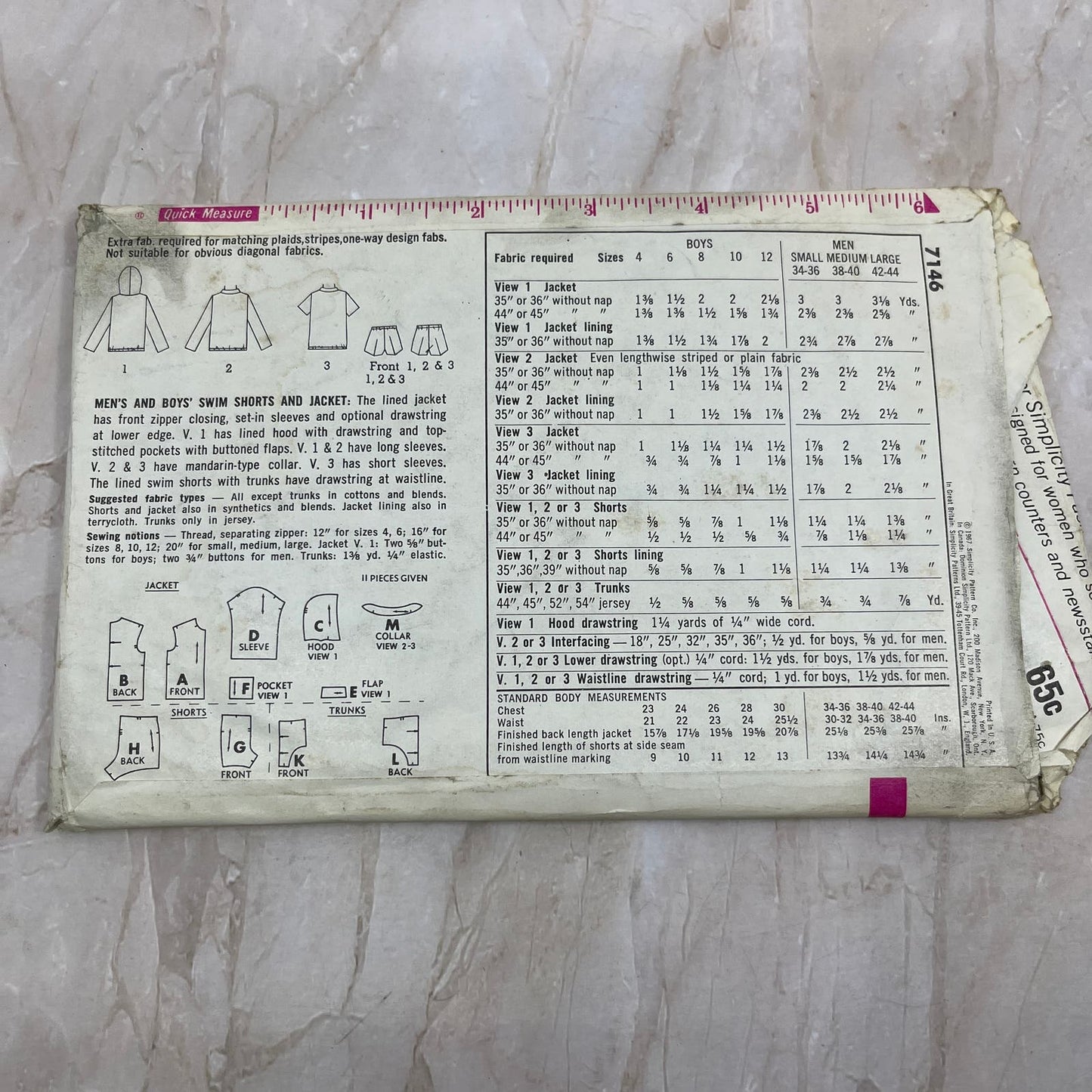 Simplicity Pattern 7146 Men’s Large 42-44 Swim Shorts & Nehru jacket TE5