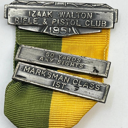 1951 Award Medal Izaak Walton Rifle & Pistol Club Marksman 50yds Any Sight SD8