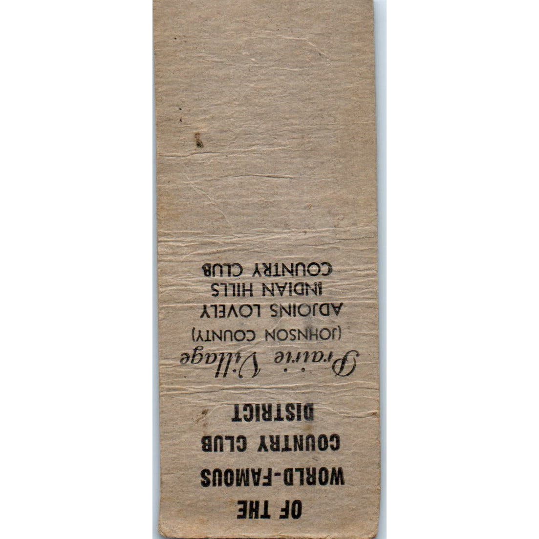 Prairie Village Country Club Johnson County MO Advertising Matchbook SA9-M2