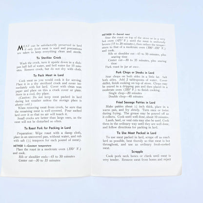 1937 How to Preserve Meat in Lard Leaflet Alice Child University of MN AC1