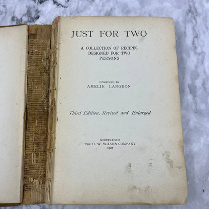 Just For Two Amelie Langdon Collection of Recipes For Two Persons 1907 TJ4