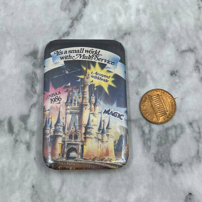 Vintage Disney Small World With MultiService NBAA 1986 Pinback Button Pin SF1