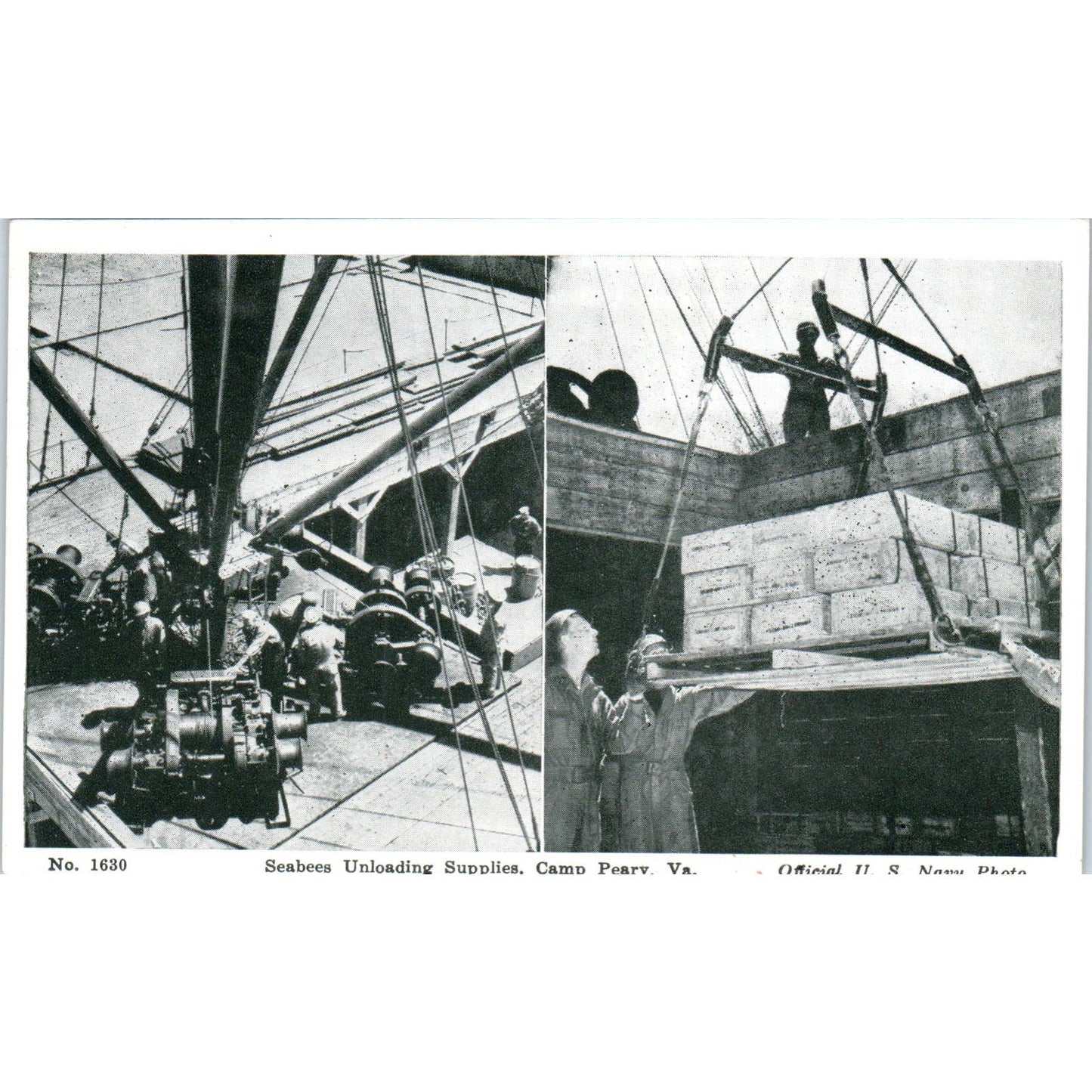 Seabees Unloading Supplies Camp Perry Navy - Original RPPC Postcard TJ7-RP1