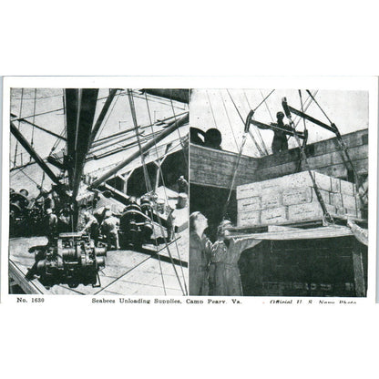 Seabees Unloading Supplies Camp Perry Navy - Original RPPC Postcard TJ7-RP1