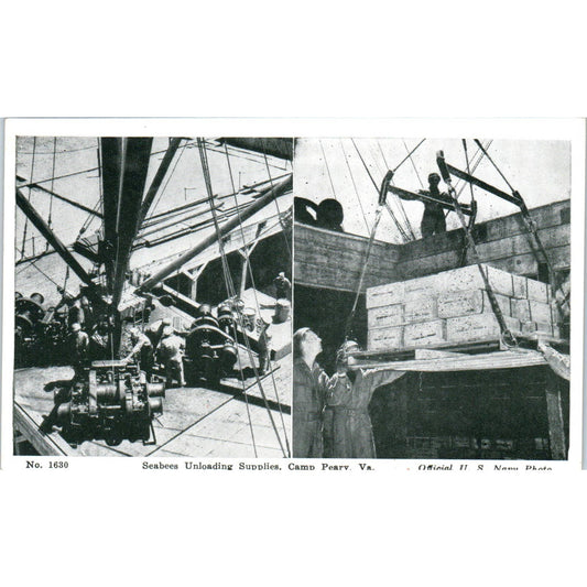 Seabees Unloading Supplies Camp Perry Navy - Original RPPC Postcard TJ7-RP1