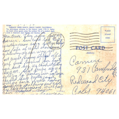 Vintage Postcard - Furnace Creek Ranch Death Valley California AD9