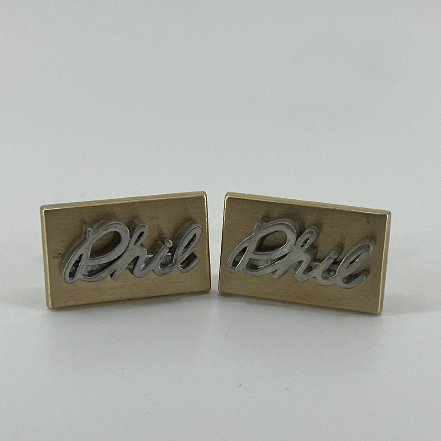 Vintage MCM MOD Anson Cufflinks “Phil” Script Gold Tone SE1