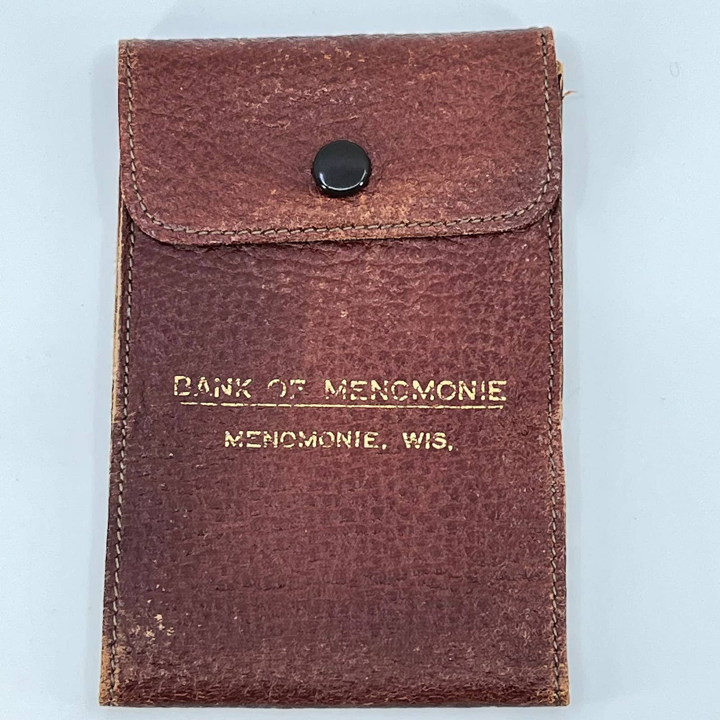 Vintage Leather Advertising Wallet Pocket Book Bank of Menomonie WI SD1