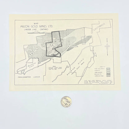 Antique Map Larder Lake Ontario - Arjon Gold Mines Ltd. AB7