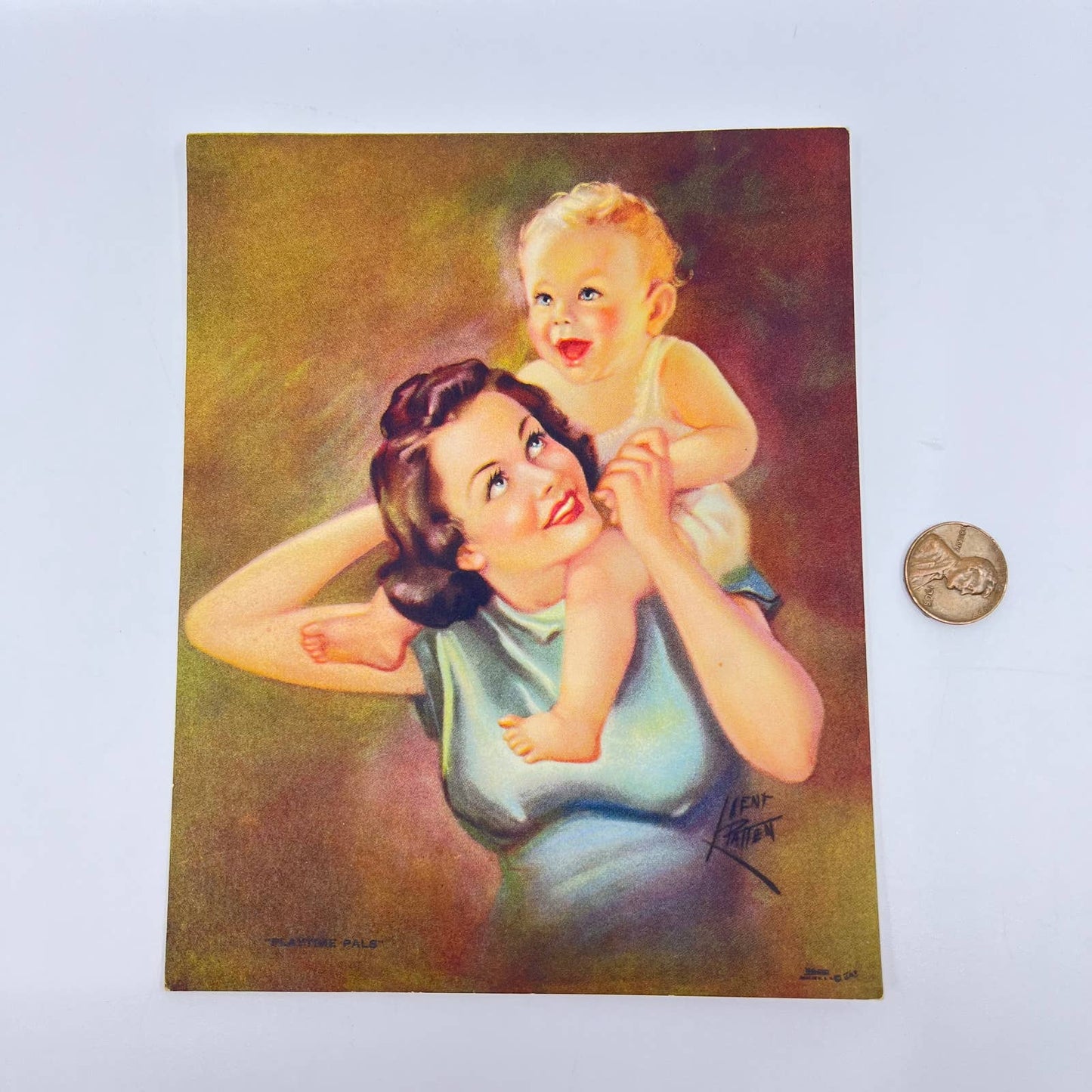 1940 Lithograph Irene Patten, Mother & Baby, "Playtime Pals"  5x6” AA8