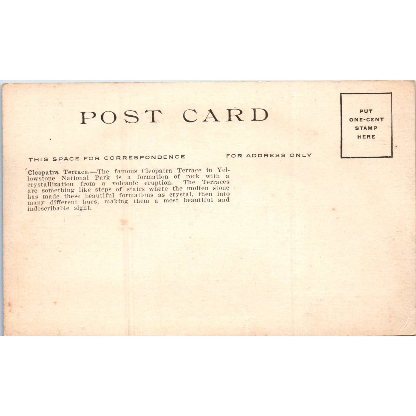 Cleopatra Terrace Hand Tinted Yellowstone Park Original Postcard TK1-P15