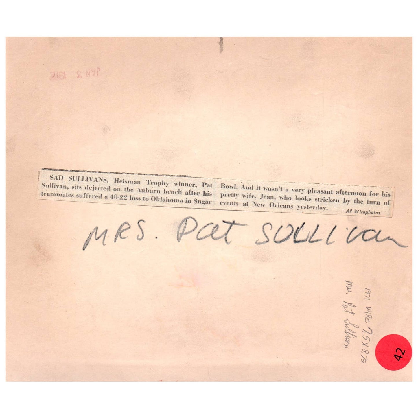 1974 Press Photo Football Auburn QB Heisman Winner Pat Sullivan & Wife 7x9" AD3