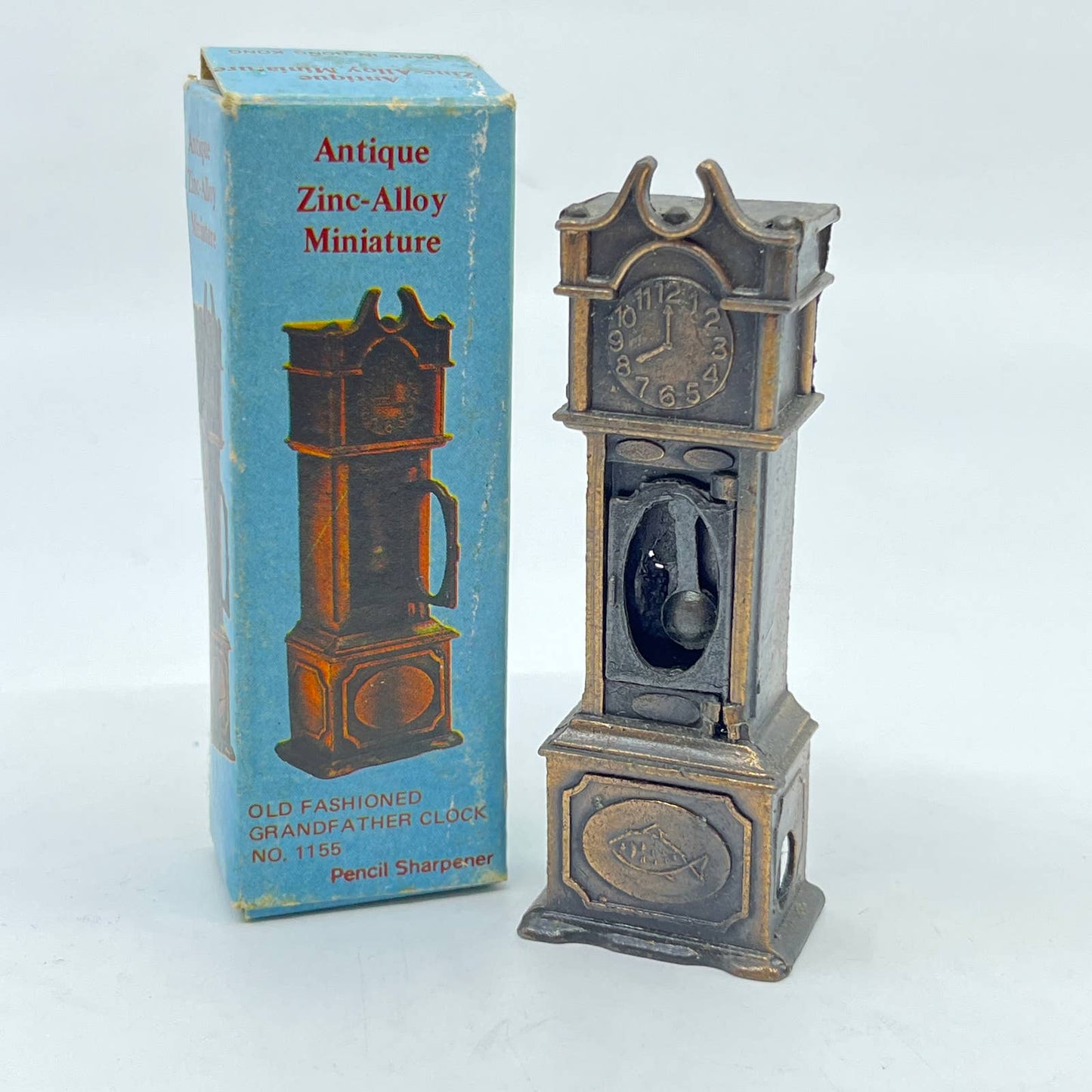 1960s Grandfather Clock Die Cast Pencil Sharpener w Box Dollhouse Miniature TF6