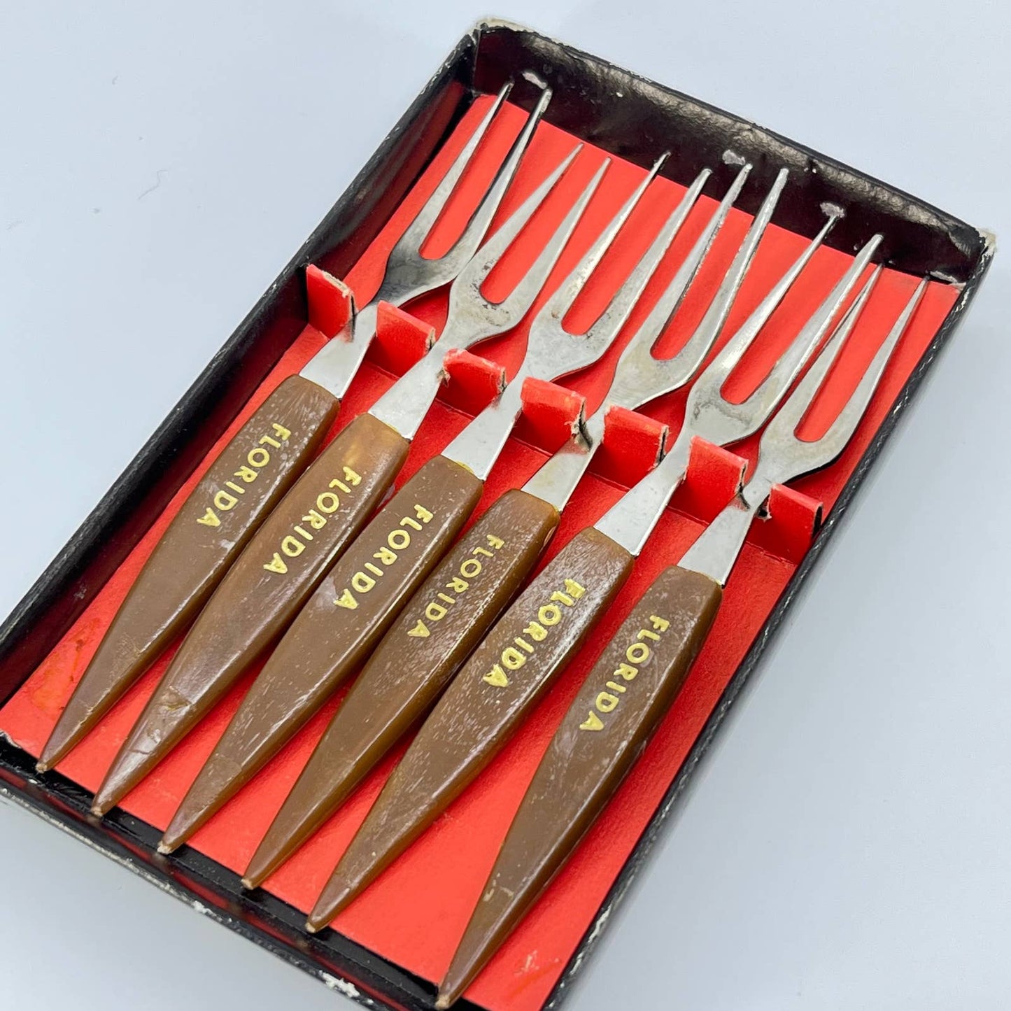Vintage Set of 6 Florida Cocktail Forks SD1