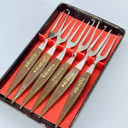 Vintage Set of 6 Florida Cocktail Forks SD1