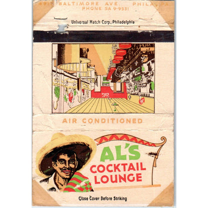 Al's Cocktail Lounge Philadelphia PA Advertising Matchbook Cover SA1-M5