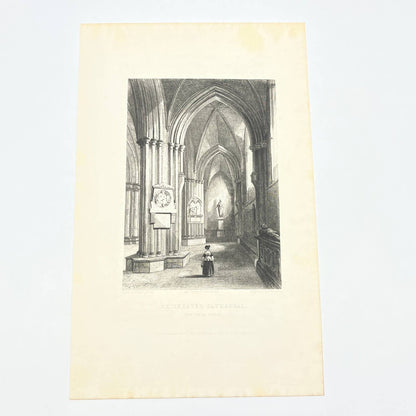 1836 Original Art Engraving Chichester Cathedral View of the Northern Aisle AC4