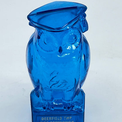 Vintage Wise Owl Deerfield Twp. Fire Prevention Celluloid Promo Coin Bank 4” TE3