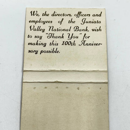 1967 Matchbook Juniata Valley National Bank 100th Anniversary Mifflintown PA SC6