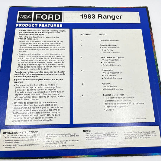 1983 Ford Promo Laserdisc Laser Disc 83 Ford RANGER Features TA3