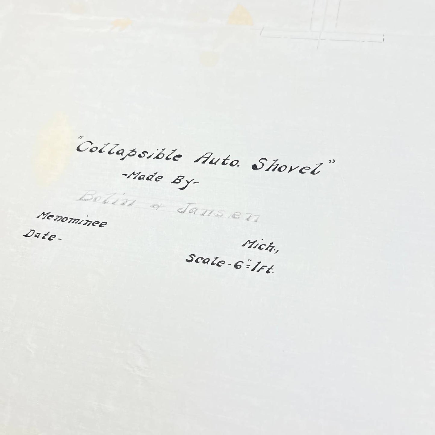 Antique Blueprints Diagram Collapsible Auto Shovel Bolin & Jansen Menominee FL3