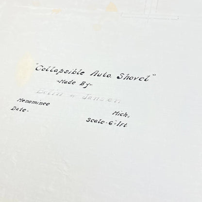 Antique Blueprints Diagram Collapsible Auto Shovel Bolin & Jansen Menominee FL3