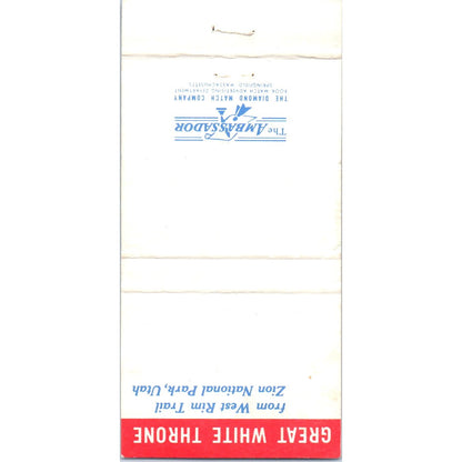 Union Pacific Railroad Great White Throne Zion Utah Matchbook Cover MM9-7