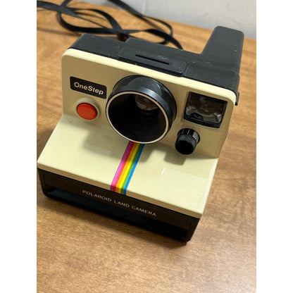 VTG Tan Polaroid One Step Rainbow Stripe Land Camera Instant Camera w/ Strap TH3