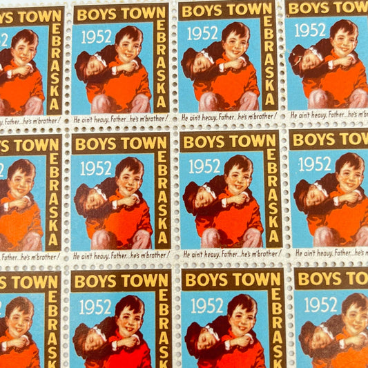 1952 Boys Town Nebraska stamps. Father Flanagan’s Boys Home - Partial Sheet D4
