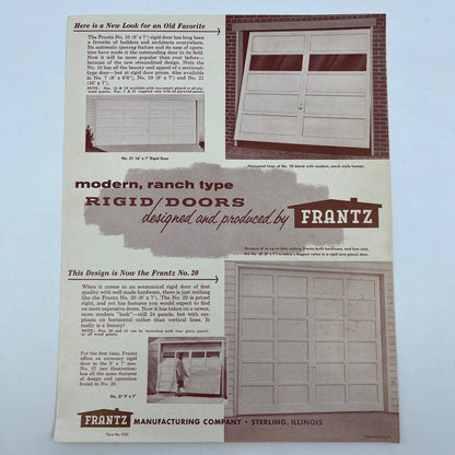 1950s Frantz Mfg Co Modern Ranch Type Rigid Garage Doors Advertising Leaflet AC8