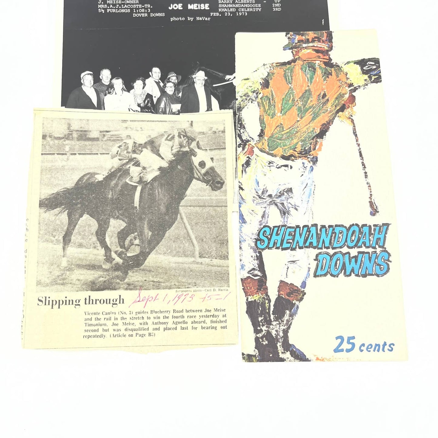 1970s Original Horse Race Winner Photo "Joe Miese" w Racing Forms & Ephemera AC5